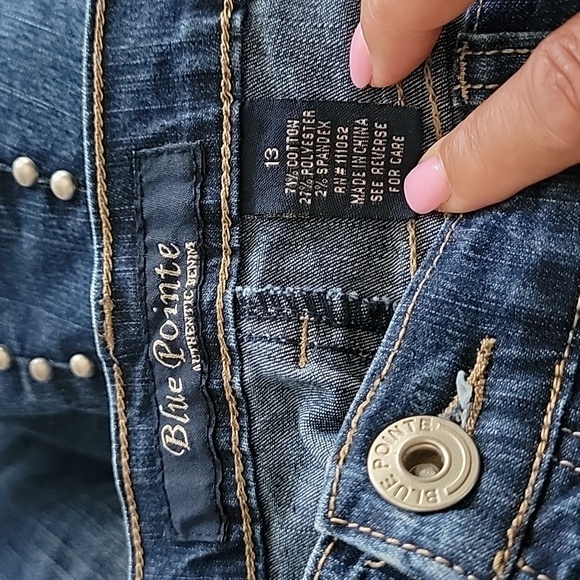 Junior Girls Size 13 Blue Pointe Pencil Denim Jeans Raw Hem Beaded Embroidered. - Picture 5 of 6